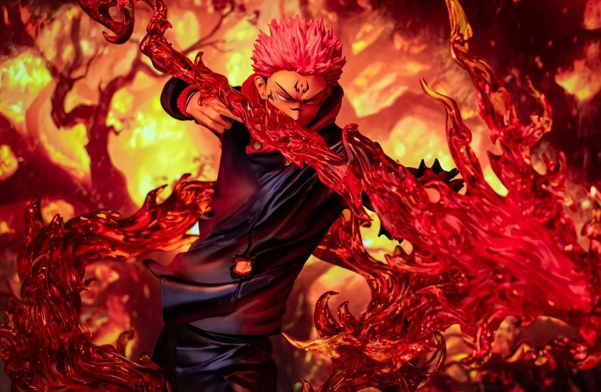 Premium Jujutsu Kaisen Ryomen Sukuna & Yuji Itadori anime figure collectible featuring detailed battle effects and display-quality craftsmanship for true JJK fans.